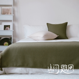床搭巾床尾毯床尾巾沙发搭毯盖x毯民宿酒店客栈ins风毯子绿色床旗