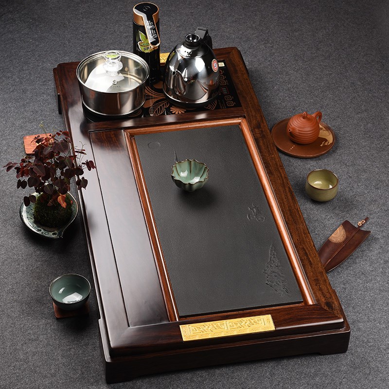 锦格整块黑檀实木茶盘大号功夫茶具D全自动一体家用茶台茶托盘套