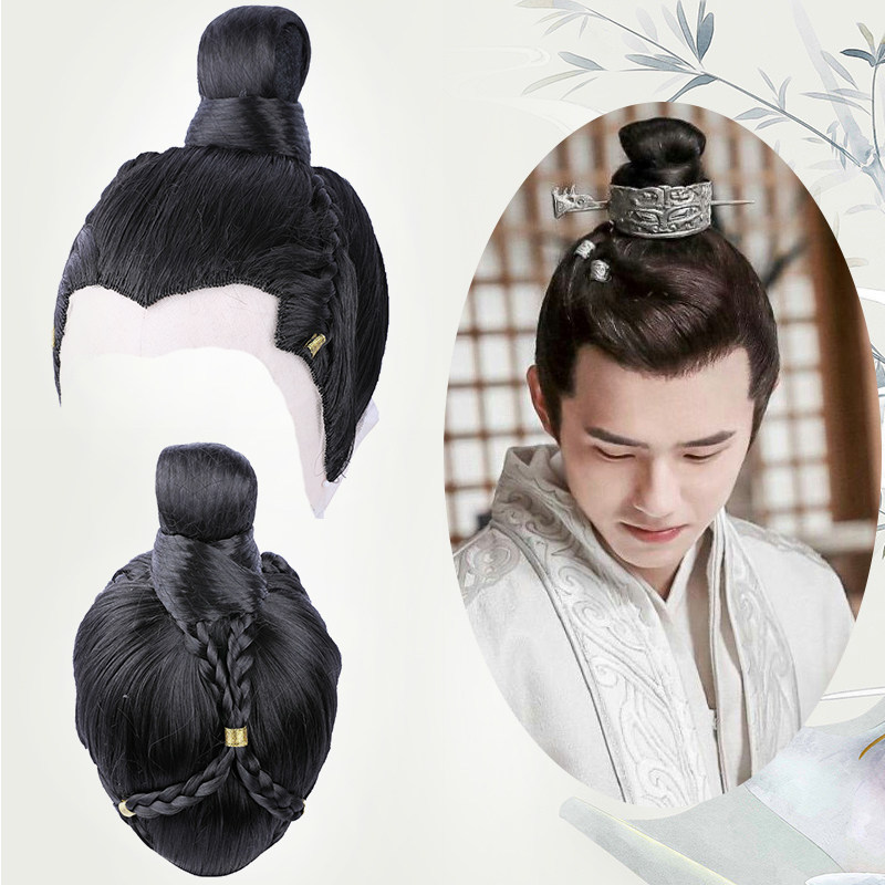 速发古风士直发男短中分整顶假发黑色影书公子视生透气头套儿童