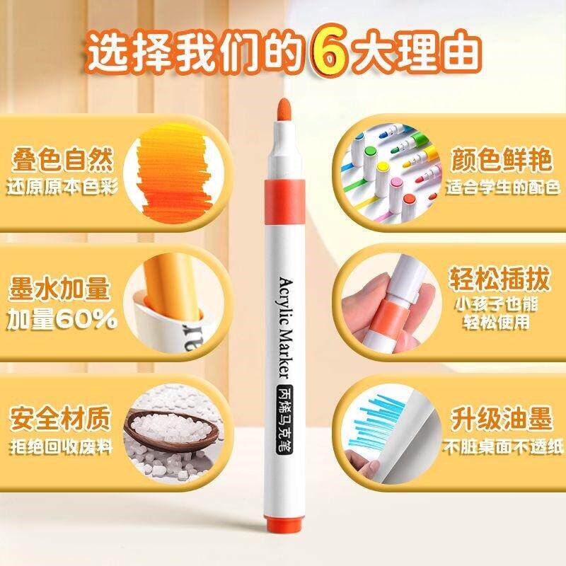 速发丙烯马克笔少儿学生美术画画涂鸦彩色笔不透色可叠色丙烯画笔