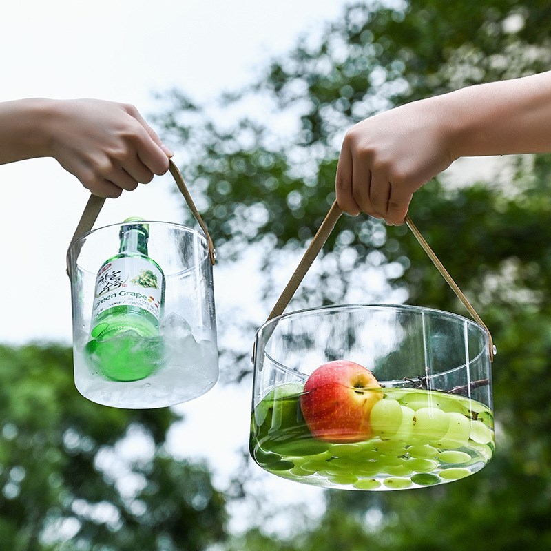 速发透明水果桶 提款创意家用冰桶手新篮 块料果盘冰塑桶户外野餐