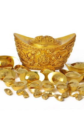 速发黄铜元小实品摆件大宝号金元宝窗台金条金砖工艺心镇纸