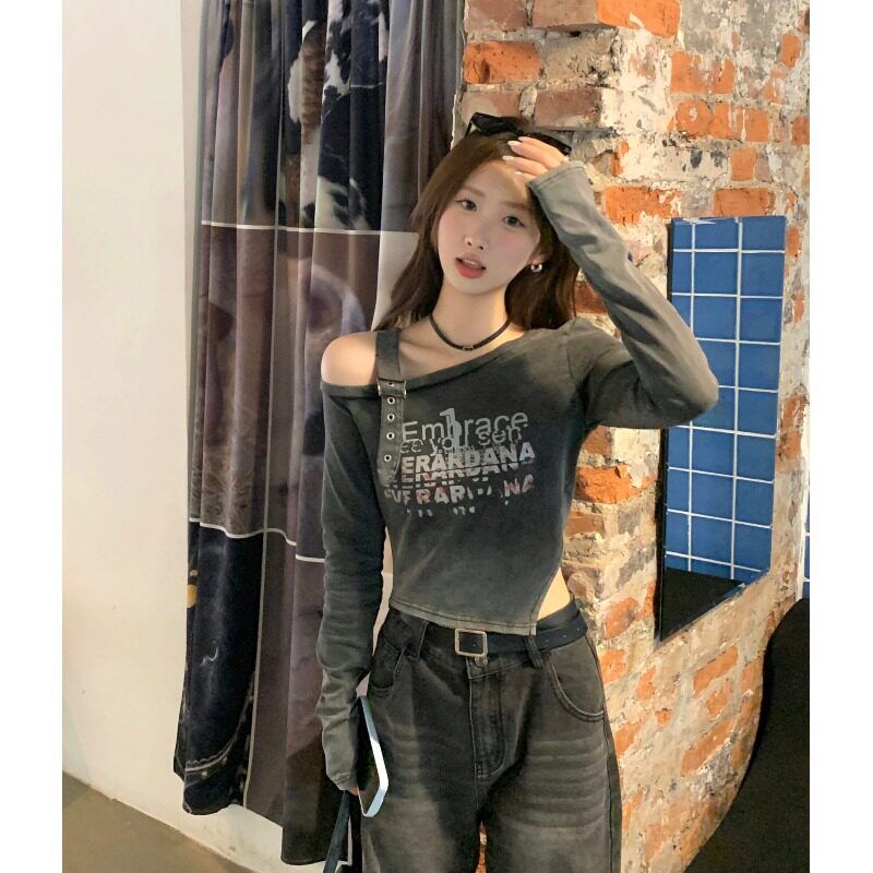 速发大美码式恤辣性感风吊带T甜装春季露肩辣妹内搭打底衫上衣