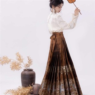 素国风半身裙汉服女 织金仿妆花明制马面裙汉元 云上织 镜花朱颜