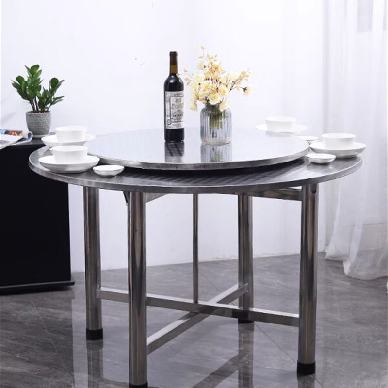 腾景顺304不锈钢大圆桌折叠餐桌家用带转盘桌子食堂饭店吃饭桌1米