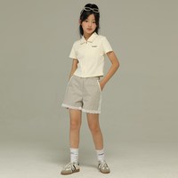 小女森女童夏季薄款polo領(lǐng)T恤中大童學(xué)院感拉鏈修身休閑短袖上衣