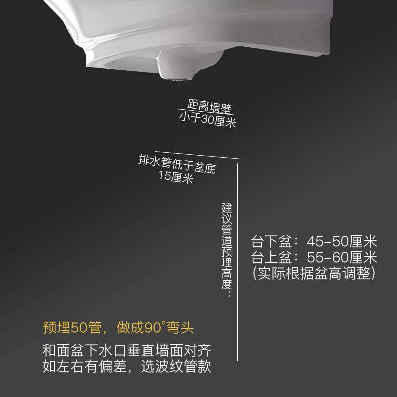 入墙式排水管洗手盆墙排专用全铜下水器洗脸池台90度连接防臭防漏