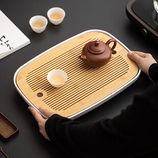 干泡台 四方形竹制茶盘简约密胺家用竹制储水盘家用酒店U托盘个性