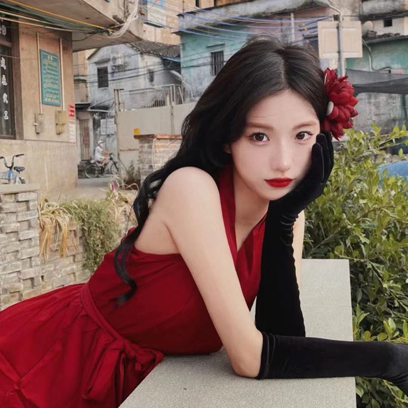 现货路怡同款红色花朵发夹头饰耳边夹子头花网红拍照直播写真花花