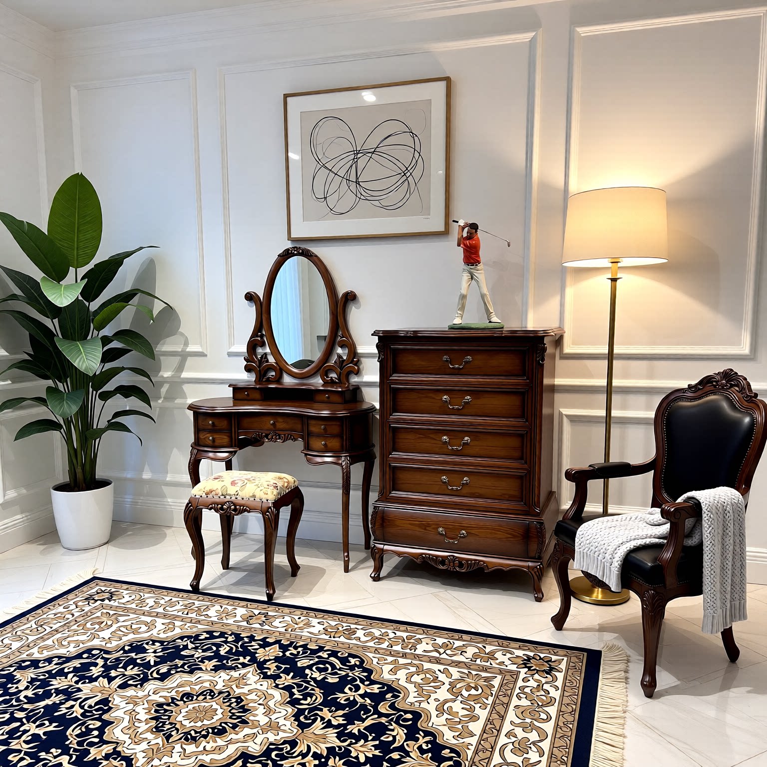 美式梳妆台斗柜组合实木卧室欧式化妆桌法式轻奢小户型复古化妆镜