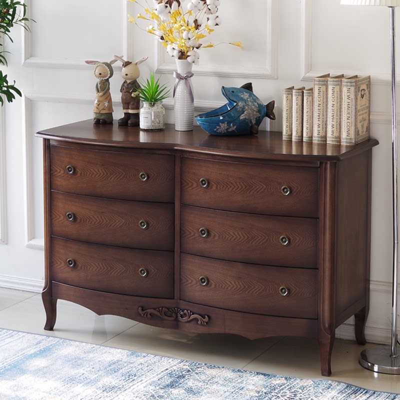 美式乡村复古典实木斗柜子欧式卧室六斗橱抽屉边柜玄关柜储物收纳