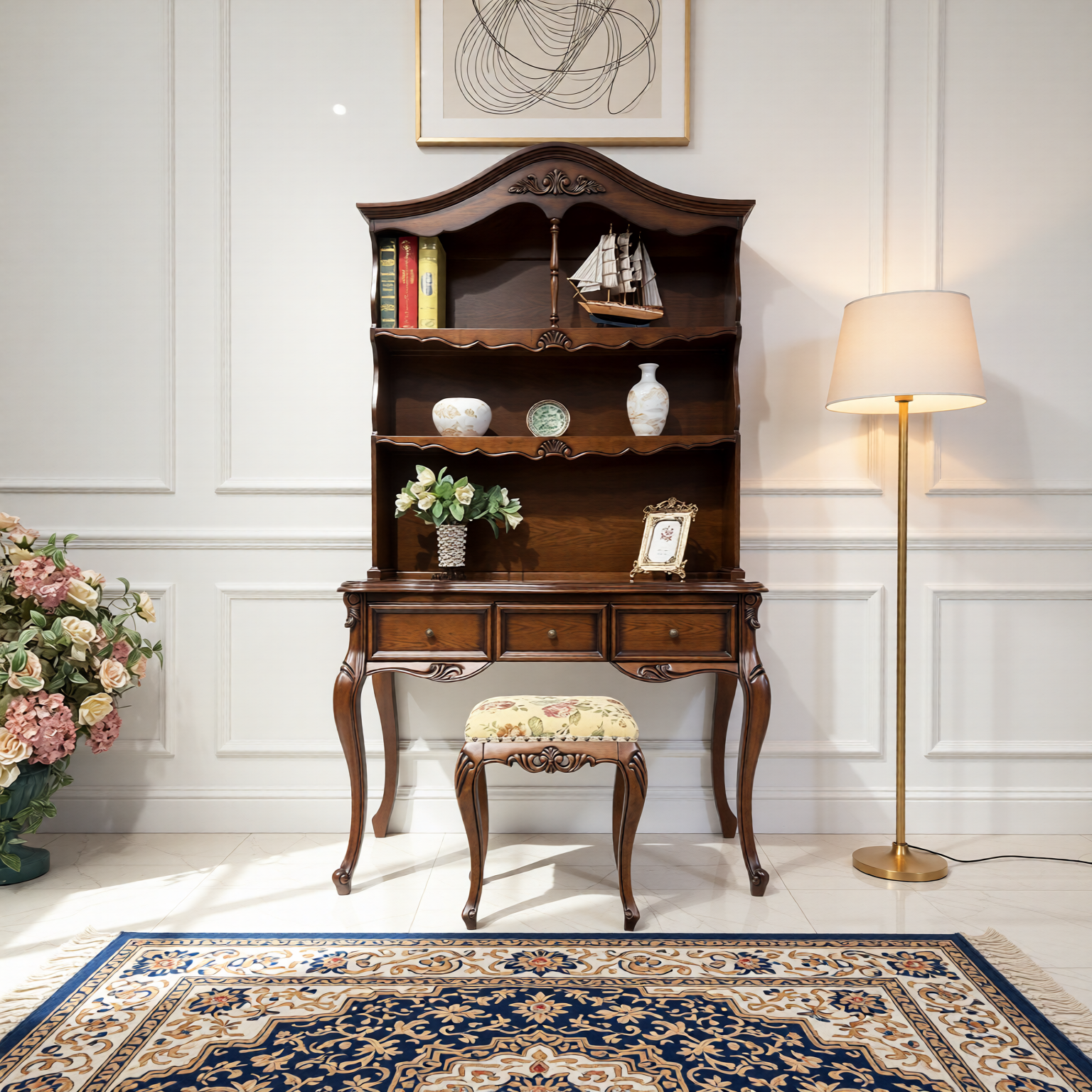 美式乡村复古典实木书桌书架组合欧式风格电脑写字台桌子家用学习,住宅家具,书桌,淘宝优惠券,粉丝福利购,淘宝优惠卷