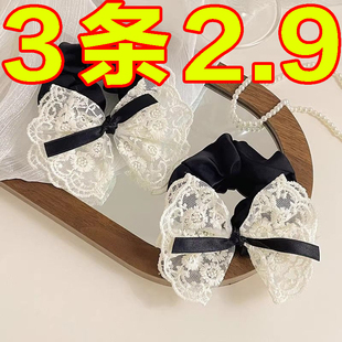 甜美蝴蝶結千金發圈蕾絲雙層溫柔韓版 刺繡復古發繩氣質 皮筋時尚