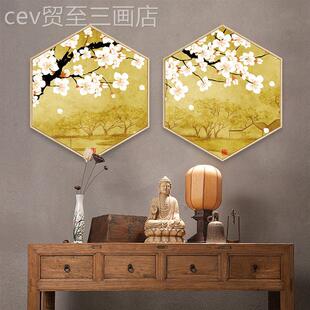 网红六边形装画饰新式客厅餐厅背墙挂组画中卧室床景头花鸟合菱形