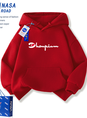 NASA男童新年红色卫衣2025新款中大童秋冬季加绒连帽上衣儿童外套