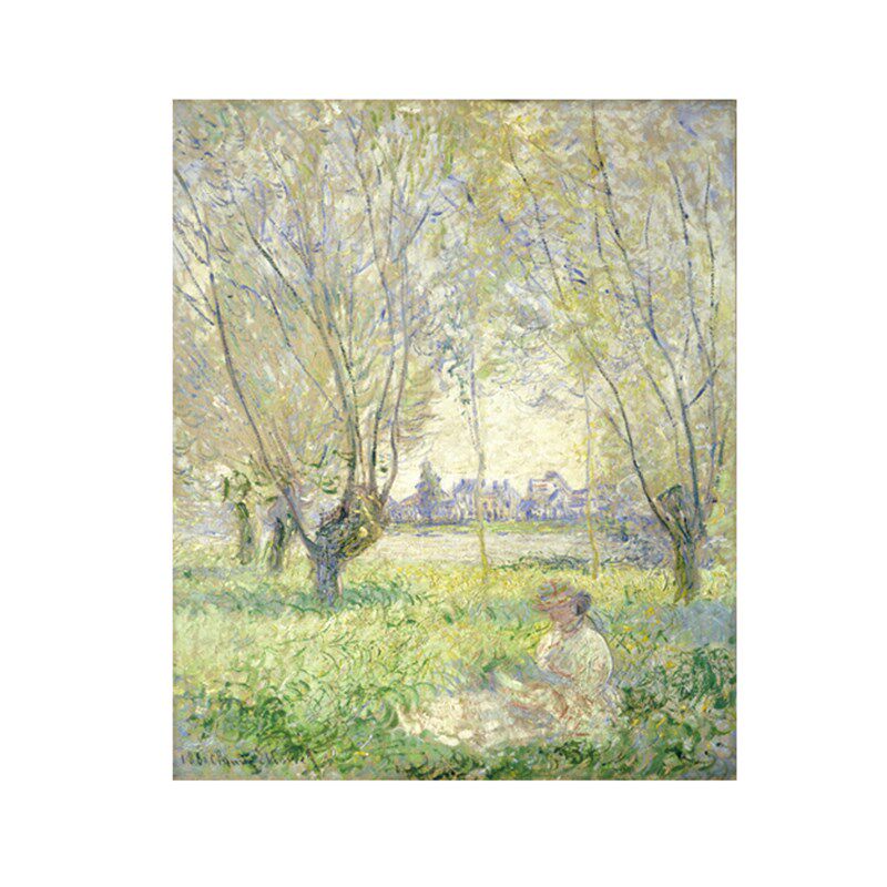 现货速发莫奈手绘油画白杨树下看书人物景名画玄关装饰画客厅挂毯