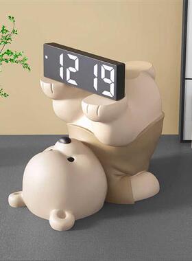 速发奶钟能熊时油摆件客厅玄关卧室床头钟表台式摆放式桌面智风电