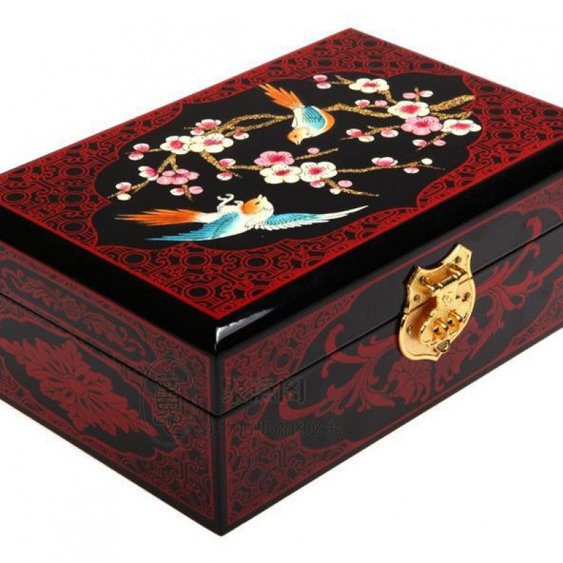 现货速发漆器首饰盒中式珠宝盒中国特色礼品木质化妆盒饰品盒婚庆