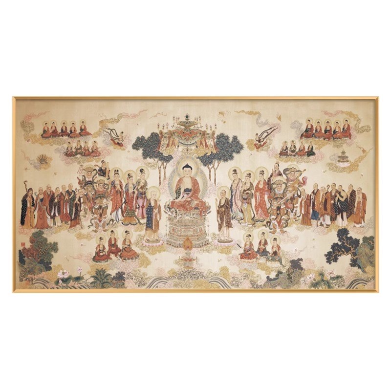 速发西方极乐世界挂画全佛图装饰画客厅阿弥陀佛菩萨中堂背景墙画