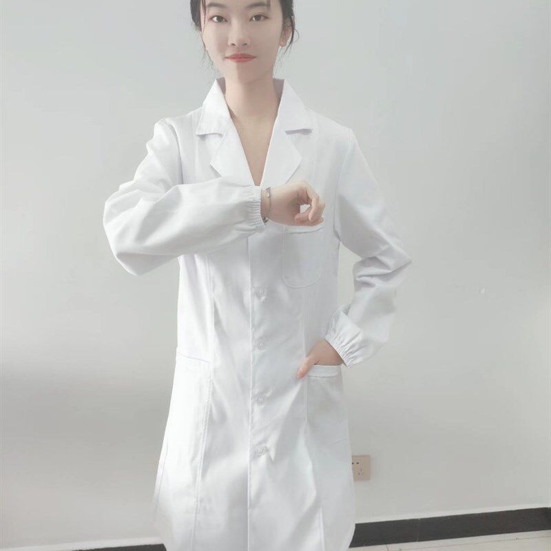 速发白大褂长袖医生服松紧袖夏季薄款护士服白大衣工作服实验服