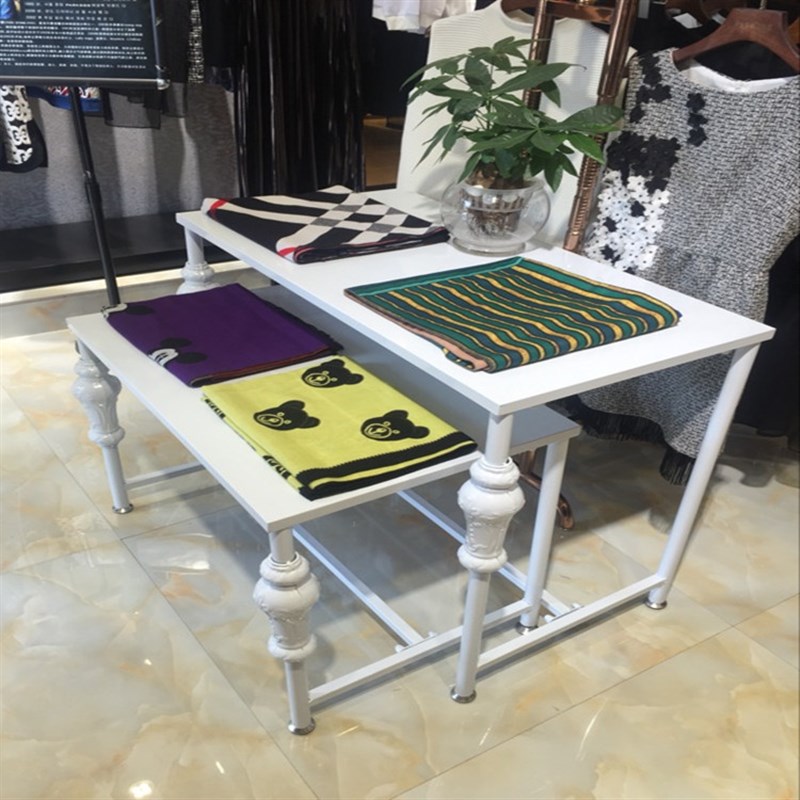 速发铁艺服装店流水台展示台高低桌中岛货架复古橱窗展示柜鞋包架