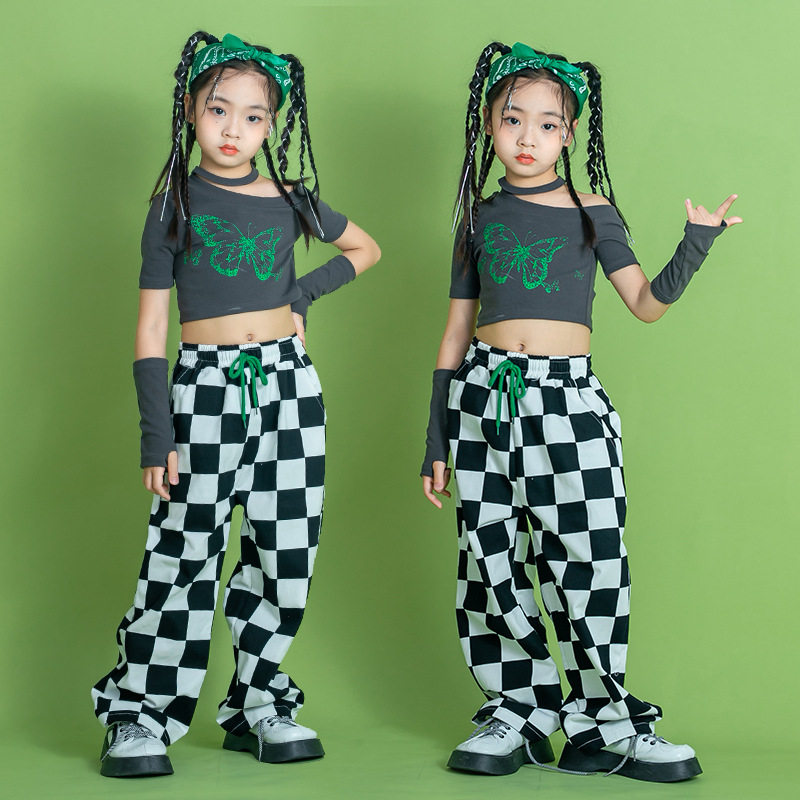 速发爵士服装舞服童模特走秀潮服hiphop街舞套装露脐儿童架子鼓演