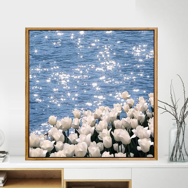 速发白色郁金香数字油画填充色色手工礼画填涂物唯美治愈油彩画画