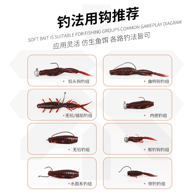 速发桑巴百触虫多节软饵可变尺寸缓沉浮水路亚假饵软虫黑坑鲈