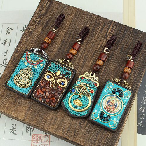 速发复古尼泊尔西藏唐卡手作黑檀木汽车扣挂件礼品民族风挂饰清新