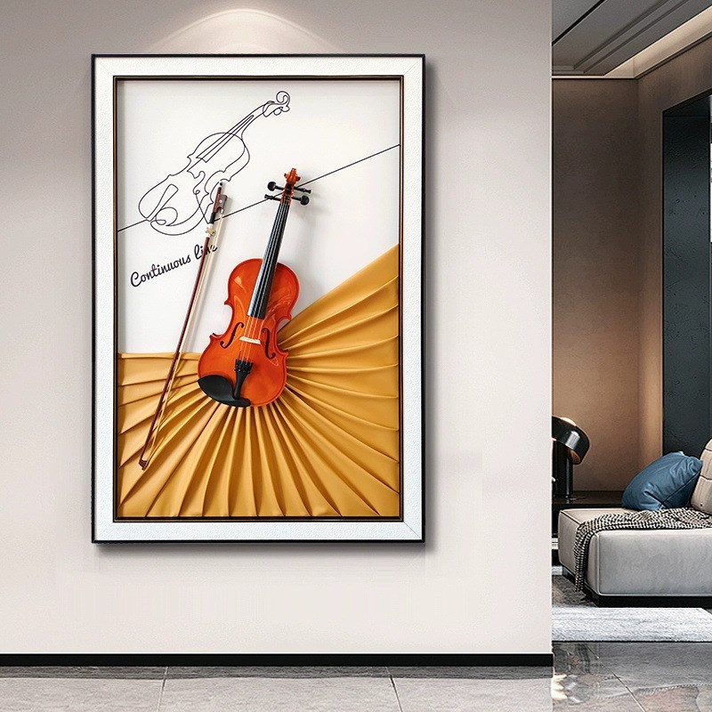 速发小提琴挂画客厅沙发背景墙画立体装置实物画入户玄关走廊尽头