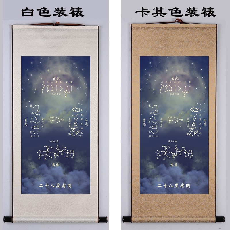 速发二十八星宿图方位卷轴挂画招财画丝绸卷轴装饰画防水不褪色