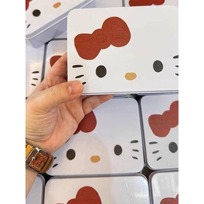 可爱凯蒂猫铁盒收纳盒高颜值桌面置物收纳盒办公室铁盒小卡收纳盒