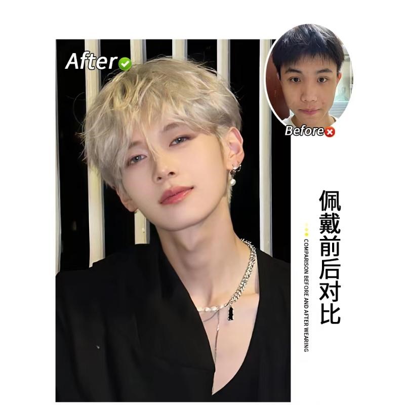 现货速发假发男短发日常微分碎盖米白金色韩版帅气男士蓬松全头套