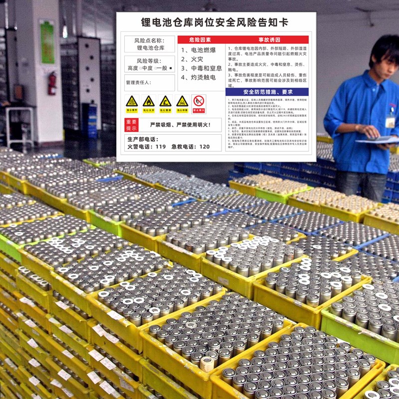 现货速发锂电子安全告知卡仓库标识牌火灾事故现场处置方案当心有