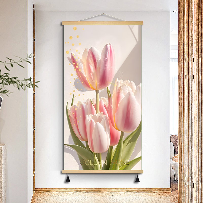 现货速发奶油风法式郁金香花卉装饰画卧室客厅床头柜艺术墙壁布艺图片