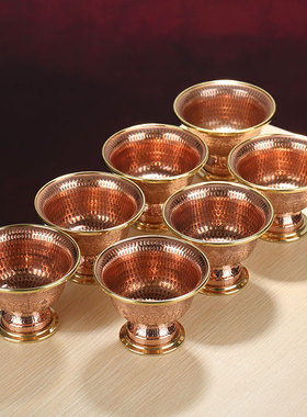 快速发货红铜手工敲打供水碗家居工艺F铜制锤纹八供供水杯仿旧雕