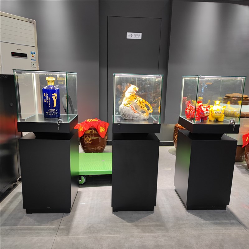 木制白酒展示柜黄金珠宝玉石玻璃B柜台博物馆古董首饰陈列柜手办