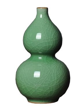 青瓷小号葫芦瓶陶瓷花瓶摆件客厅茶桌插K花器茶道把玩小物件工艺