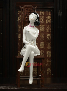 陶瓷人物摆件 创k意瓷器工艺品 白瓷雕塑艺术品 美女仕女家居摆件