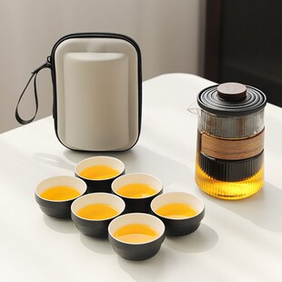 快客杯一壶六杯随身套装 玻璃旅行茶具便携式 户外V功夫茶杯泡茶壶