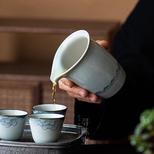 复古素雅茶A海青花中式 青灰釉手绘公道杯 分茶杯家用陶瓷功夫茶具