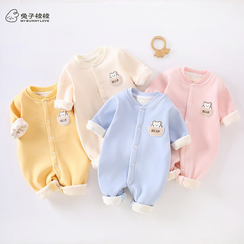 婴儿加绒连体衣宝宝长袖冬季保暖衣服新生儿睡衣爬爬服家居服哈衣