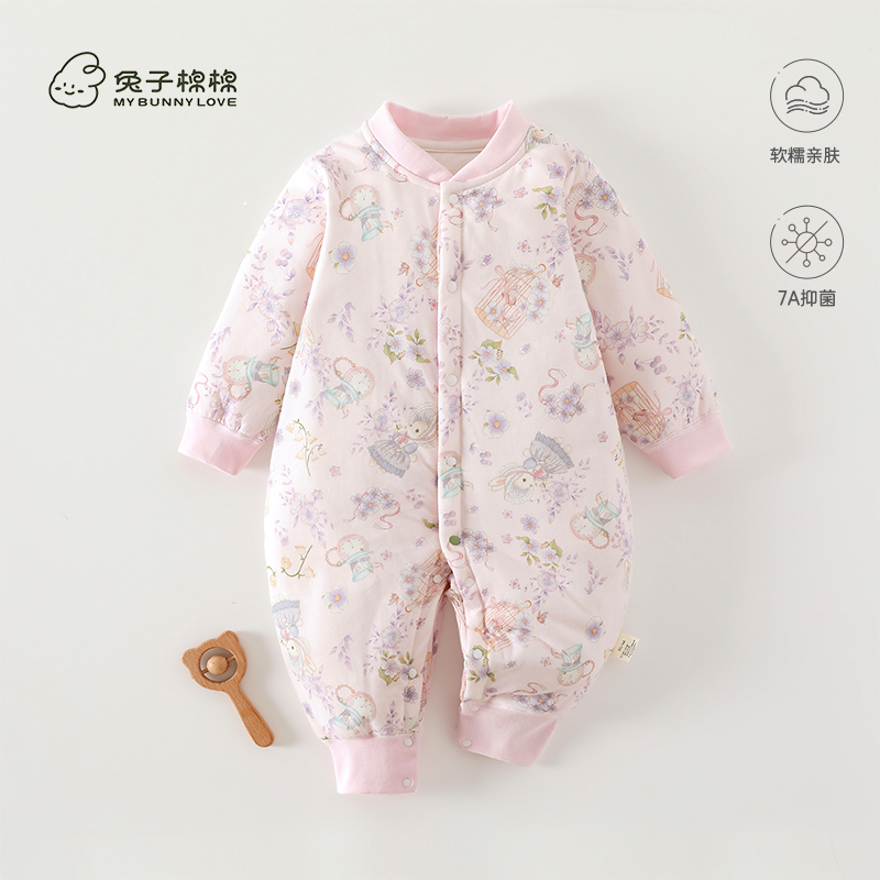 婴儿连体衣秋冬款薄棉初生宝宝