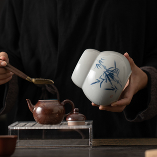 普洱红茶绿茶醒茶仓包装 葫芦手绘b茶叶罐家用陶瓷密封储物罐中式