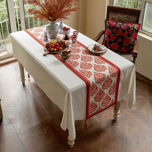 美式桌旗亚麻防水茶几台布电视柜桌布新年红色茶旗X斗柜盖布床旗