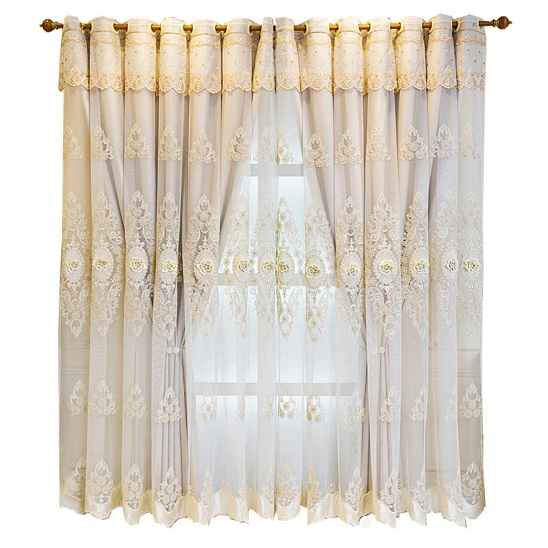欧式双层绣花棉麻窗帘新款布纱一体成品客厅高Q档大气轻奢卧室遮,居家布艺,定制窗帘,淘宝优惠券,粉丝福利购,淘宝优惠卷