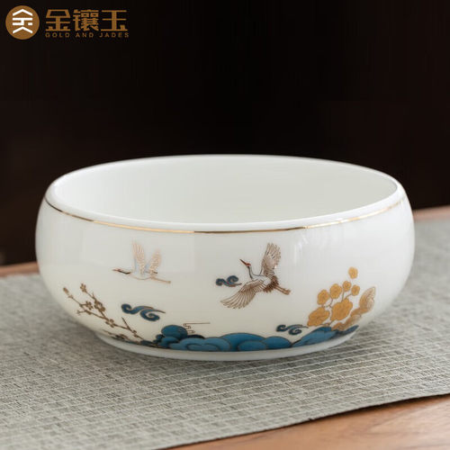 羊脂玉茶洗大号笔洗水盂洗茶杯碗C白瓷中式功夫洗茶具盆茶渣缸杯