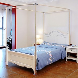 宫廷床幔布幔麻纱帐支 实木蚊帐架结实牢固耐用原木整z杆加粗欧式