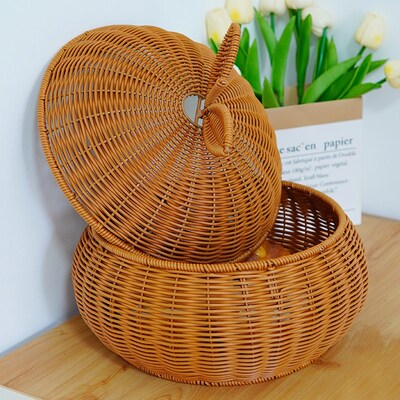 仿藤编创意橘子带盖储物罐茶几水果D零食篮鸡蛋篮馒头筐茶叶收纳