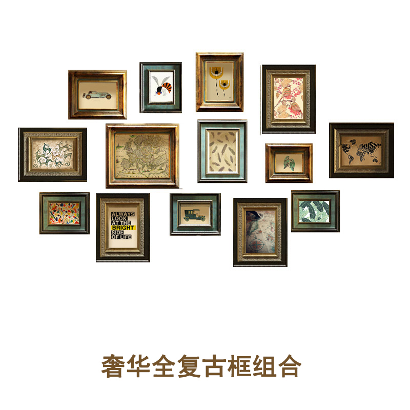 实木美式照片墙装饰客厅餐厅相框墙欧式鹿头挂墙T玄关组合画免打图片